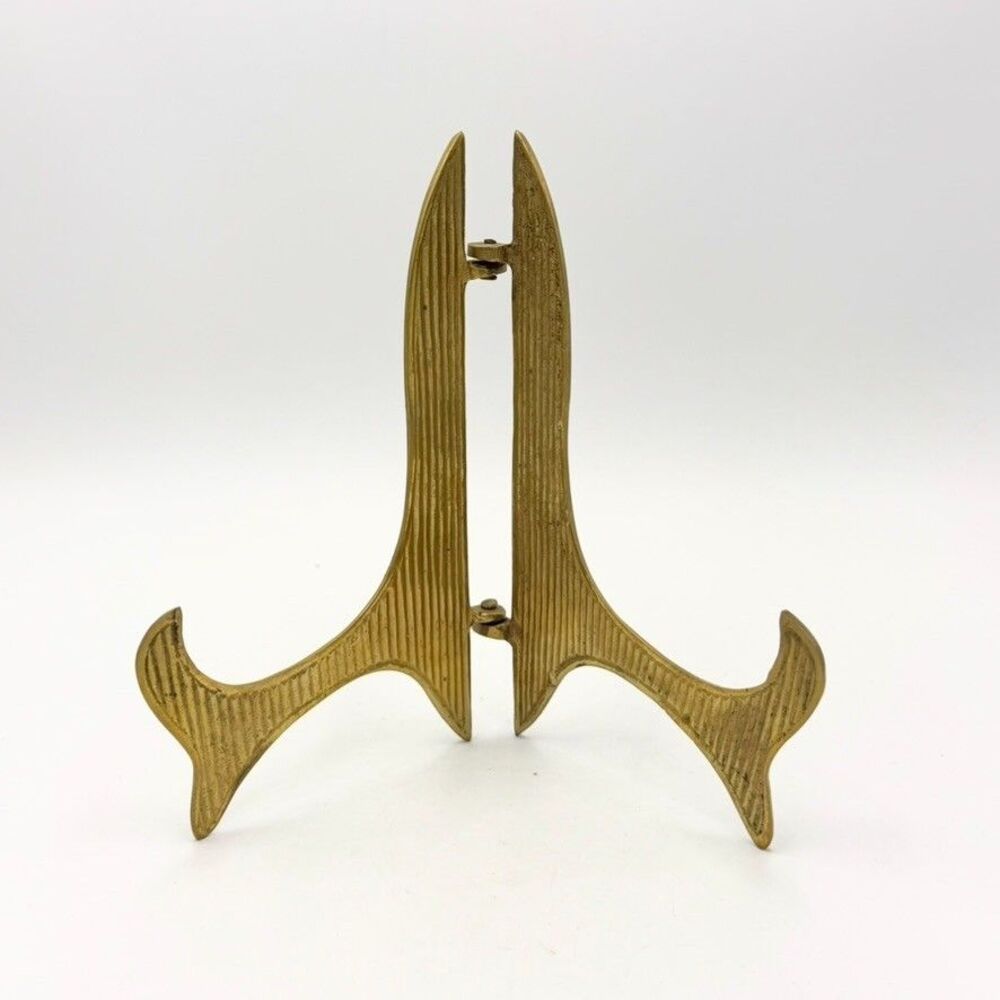 Vintage Brass Art Deco Style Folding Display Easel Plate Stand 6" x 4"